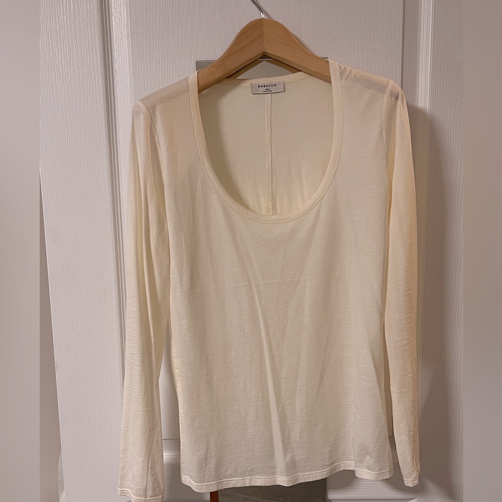 Aritzia babaton creme cotton long sleeve top sz 2xs xxs worn once